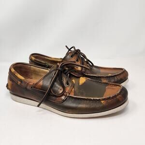 Frye Briggs Brown Camo Leather Boat Casual Shoes Men Size 11 Leather Laces